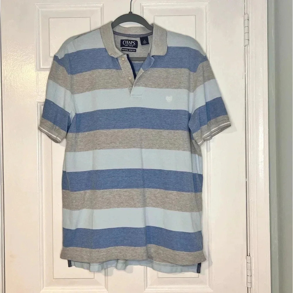Chaps Polo Shirt Adult Medium Sky Blue and‎ grey 
Short Sleeve Mens Medium